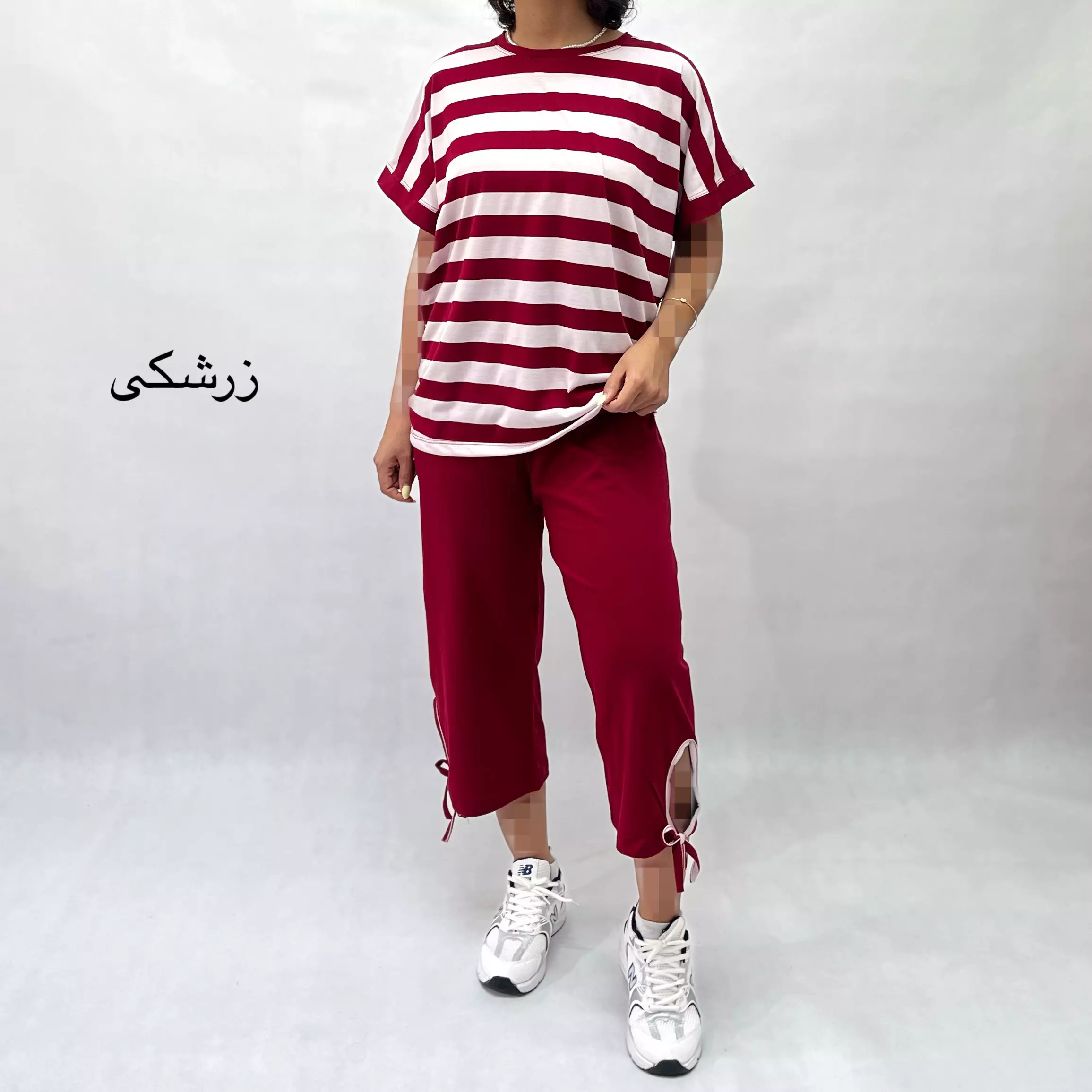 ست تیشرت و شلوارک زنانه راه راه 001155708